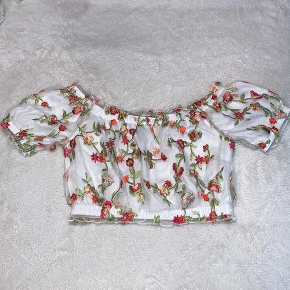 |3 FOR $20| URBAN PLANET Floral Sheer Crop Top - Picture 1 of 6